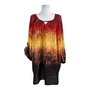 Maggie Barnes Catherines 3X Petite 3XP Pullover Blouse Lightweight Brown Orange